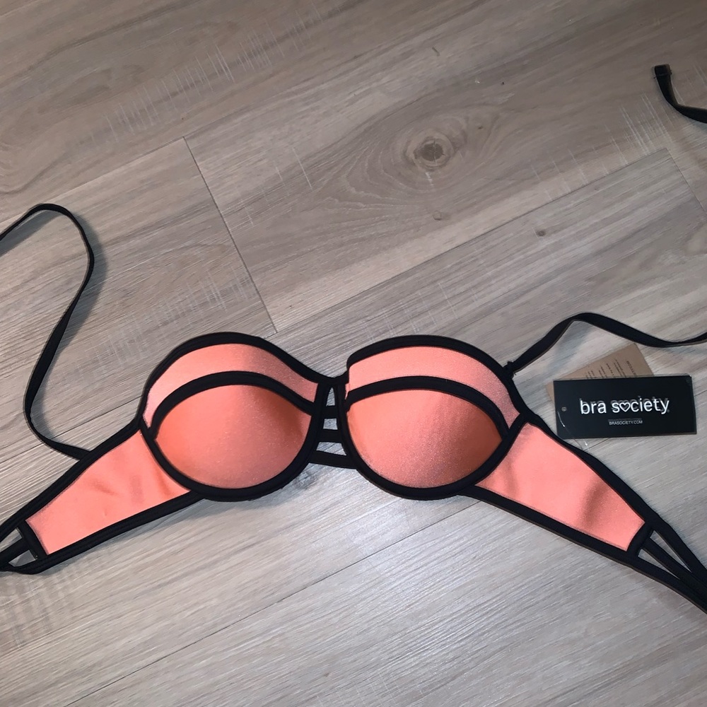 NWT Bra Society Orange and black bikini top